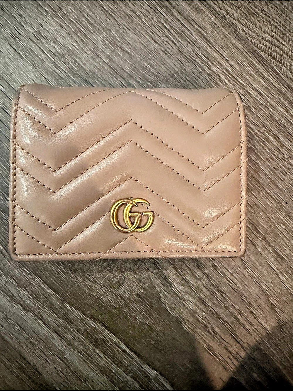 Gucci GG Marmont Matelassé Chevron Card Case Wallet Brown